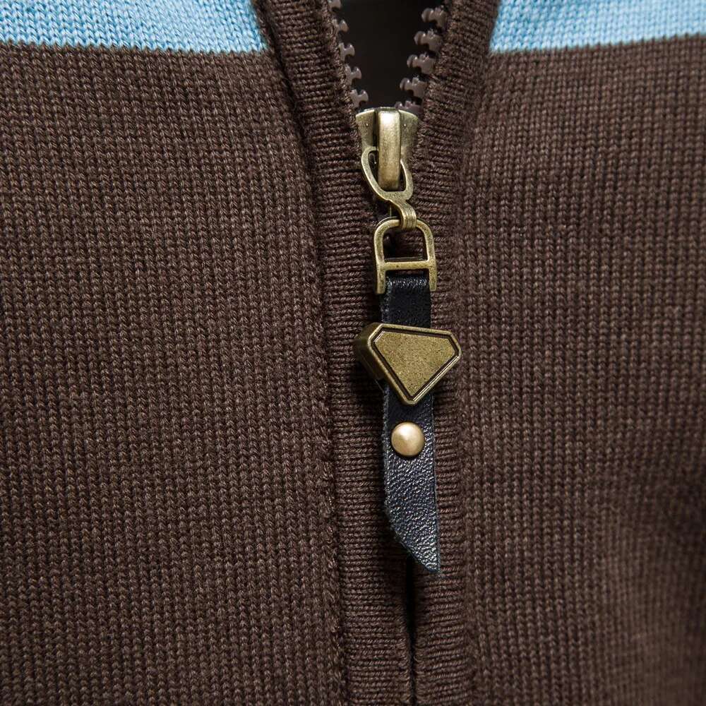 New Autumn And Winter 100% Cotton Mens Zipper Cardigan Casual Patchwork Fashion Youth Knitted Sweaters For Men