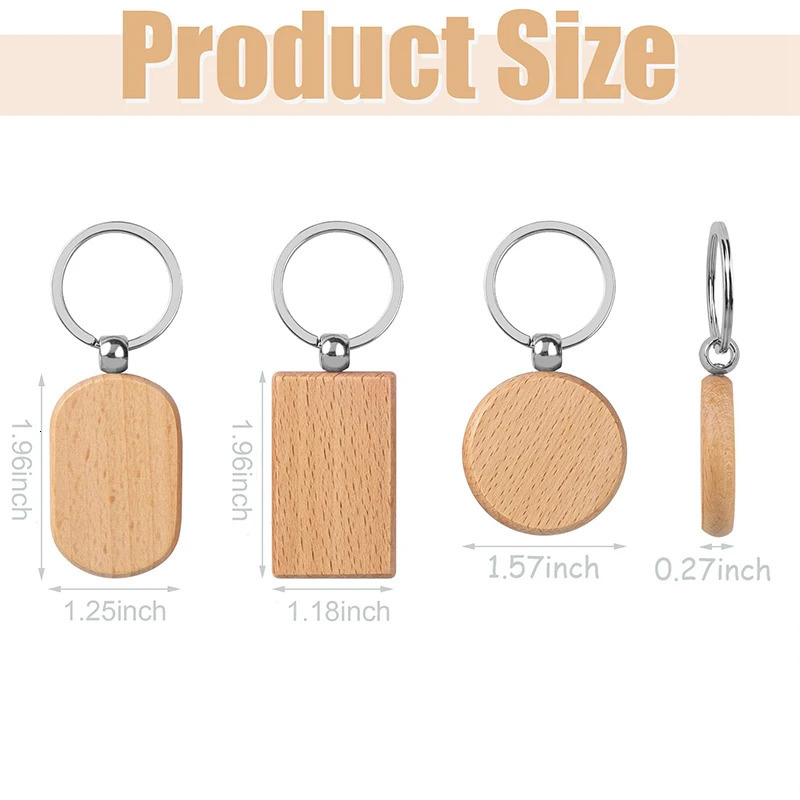 30Pcs Blank Wooden Key Chain Rectangle Key Chain Tags Wood Keychains Key Ring for DIY Craft 250305