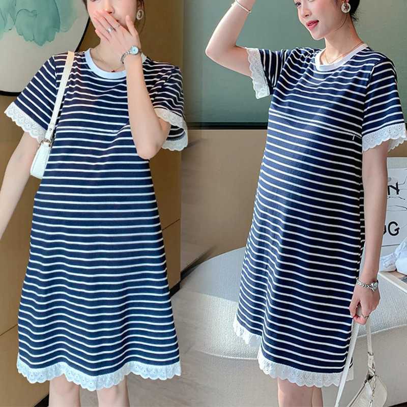 Maternity Summer Striped Nursing Dress Clothes Cotton Long Sleeve Loose Stylish Slimming Dress for Pregnant Women Mom DressT250311