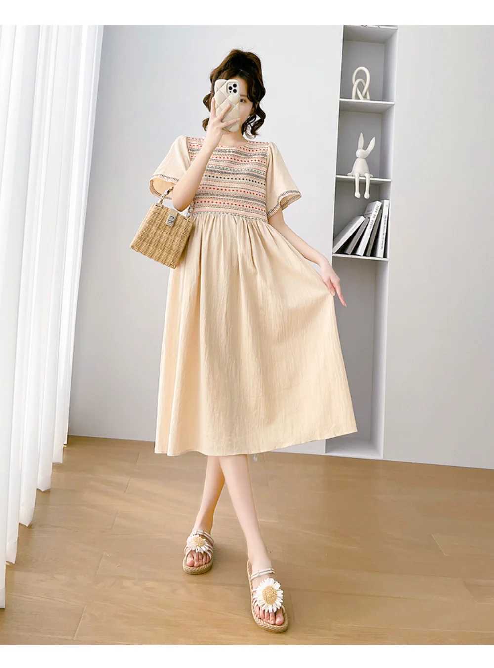 pregnancy photoshoot dress 2024 Summer short Sleeve Pleated Dress Sweet Pregnant Women clothing Maternity Dress Cute vestidosT250311