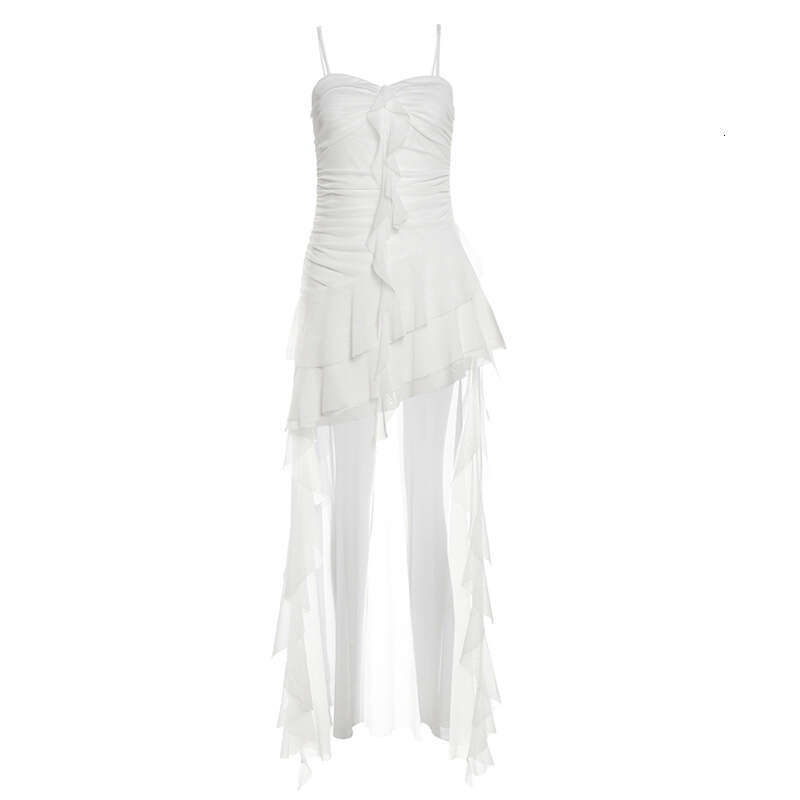 European and American style summer women's solid color slim fit high waist fashionable one collar camisole dress 2025 new casual versatile fashio