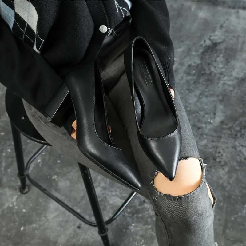 High Heel Block Heel Small Size High Women Shoes Black Pumps Ladies Heels