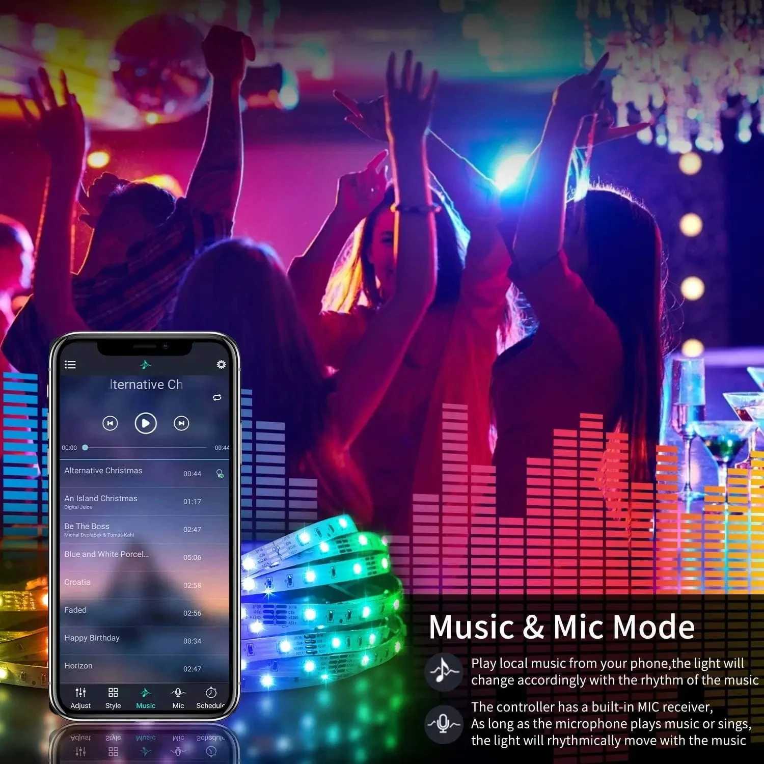 RGB LED Strip Lights 100ft/1181.1inch (1 Roll) Music Sync Color Changing Lamp With Remote App Control Room Lighting Luces Led Z250311
