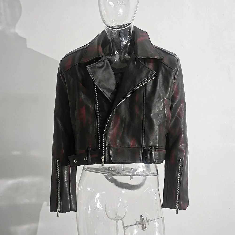 PFNW Ankra Red Brushed Color Design Short PU Leather Jacket Spring Fashion New Lapel Zipper Mens Coat Loose Fit Tops 12C1299T250311