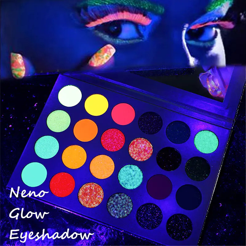 Blacklight UV Glow in Dark Fluorescent Eyeshadow Palette Stage Clubbing Neon Makeup Palette 24Colors Pigment Luminous Eye Shadow 250306