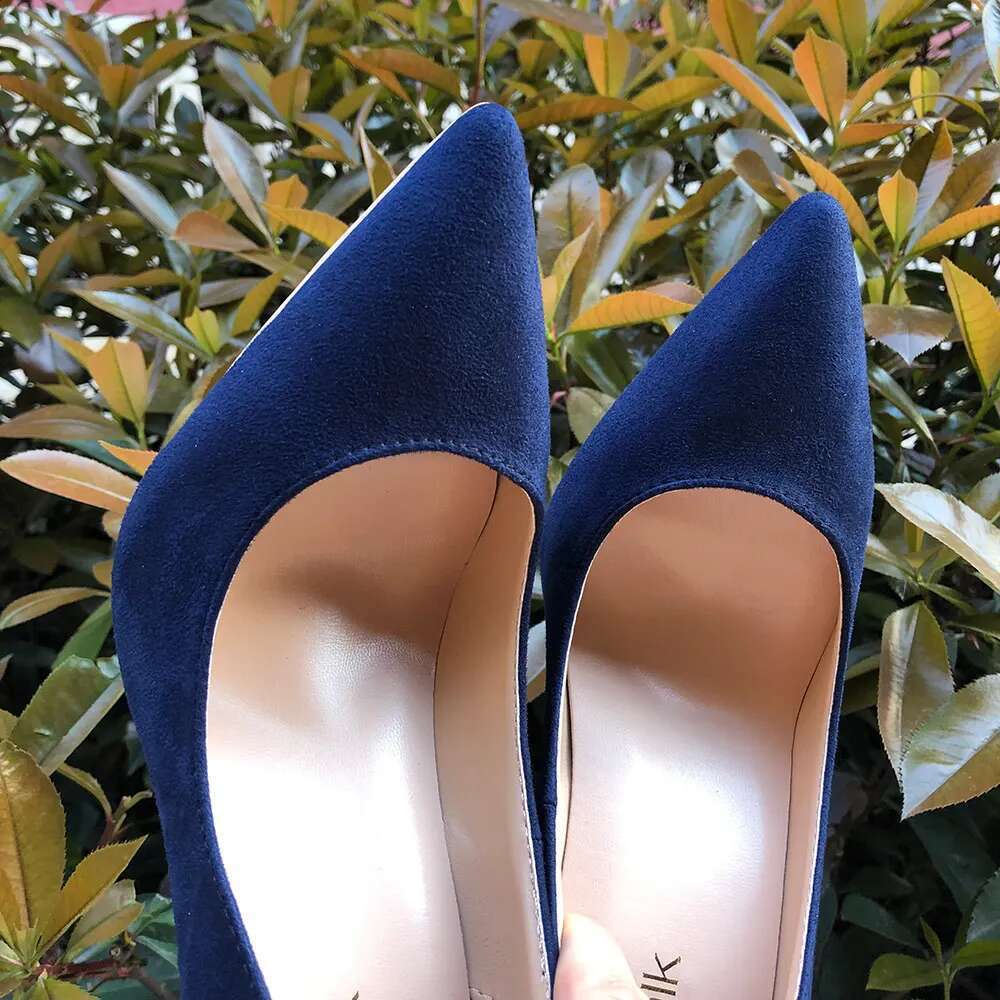 High Heel Veowalk Navy Blue Women Synthetic Suede High Heels Pointed Toe Slip On OL Ladies Stiletto Pumps Cm Fashion Wedding Shoes