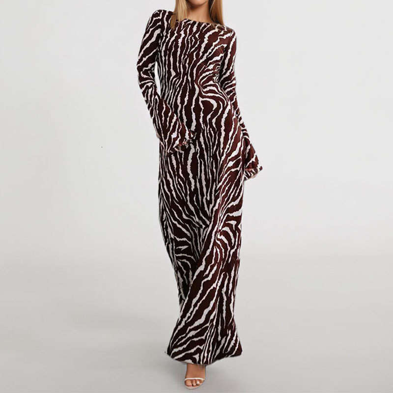 2025 Women's Summer New Style Elegant Printed Round Neck Long Sleeve Casual Dress KLMY