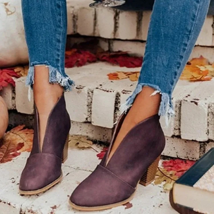 Women Ankle Boots Stacked Heel Booties Chelsea Boots PU Botas Zapatos Block Heels for Women Coturno Feminino 250305