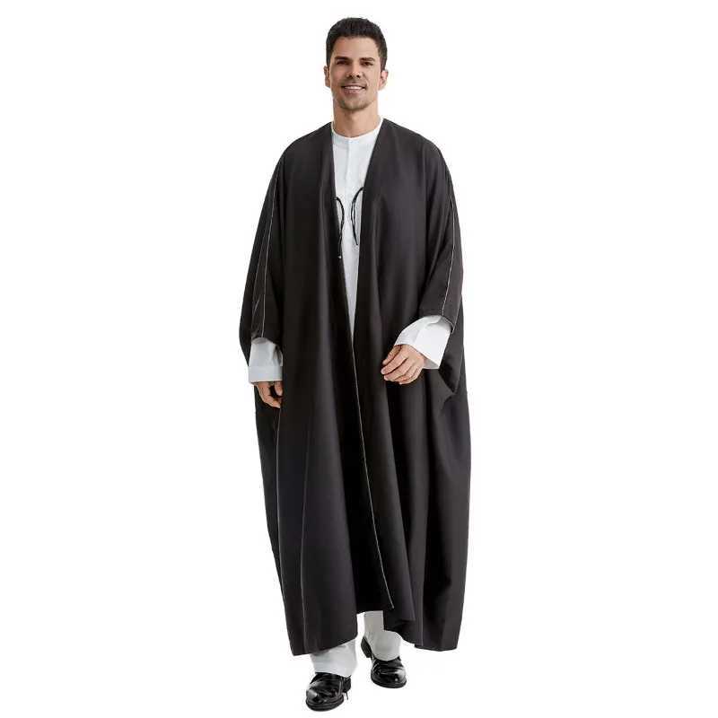 Muslim Men Open Abaya Cardigan In Jubba Thobes Saudi Arabia Iran Dubai UAE Mens Coat Islamic Fashion Kaftan Qamis HommeXJ250310
