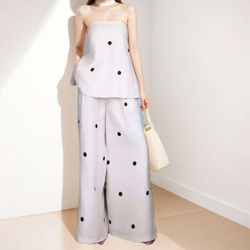 Women's 2025 Spring New Design Wave Point Strapless Top Casual Fashion Style Women's Clothing Set KLMY