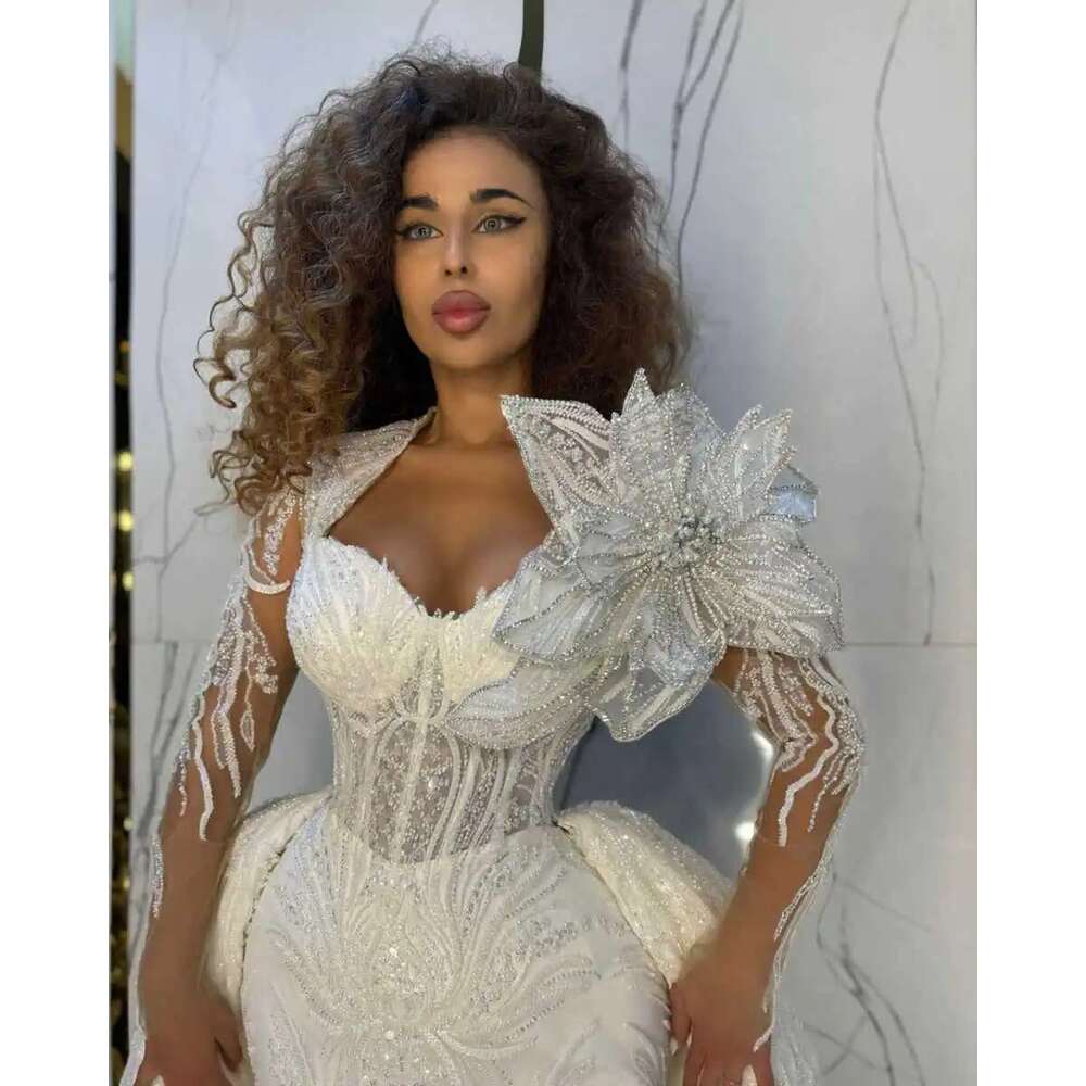 Modern lace sequins mermaid female glitter beads appliques rais dresses custom wedding dress