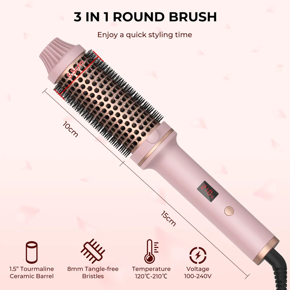 1.5 Inch Hair Curling Iron Brush Ceramic Thermal Brush Heated Round Brush Hair Electric Heating Brush Electric Hair Curler Comb 250311