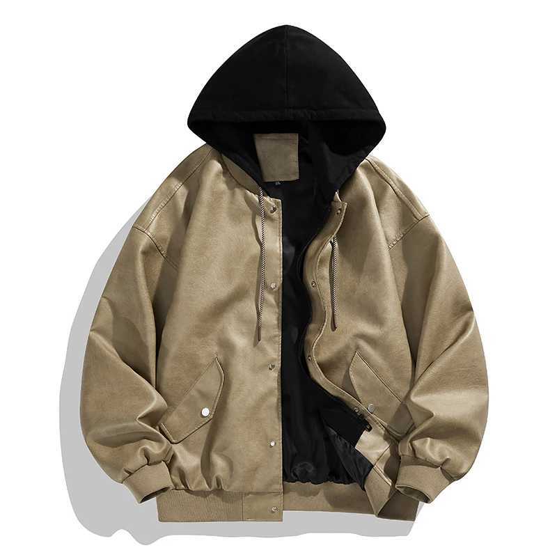 Hoodie Vintage Faux Leather jackets Trendy Cool Black Faux Suede PU Leather Jackets Mens hip hop Style Luxury Leather ClothesT250311