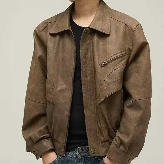2023 American Style Brown Distressed Leather Jacket Trendy Brand Casual Vintage Maillard For Men And Women Couples JacketT250311