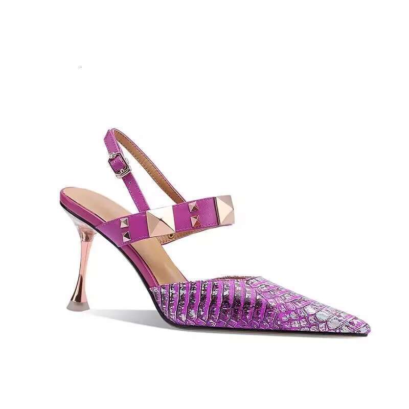 Large Elegant 34-43 Baotou Sandals for Women 41 New Rear Empty High Heels 42 Small Shallow Mouth One Button Single Shoes