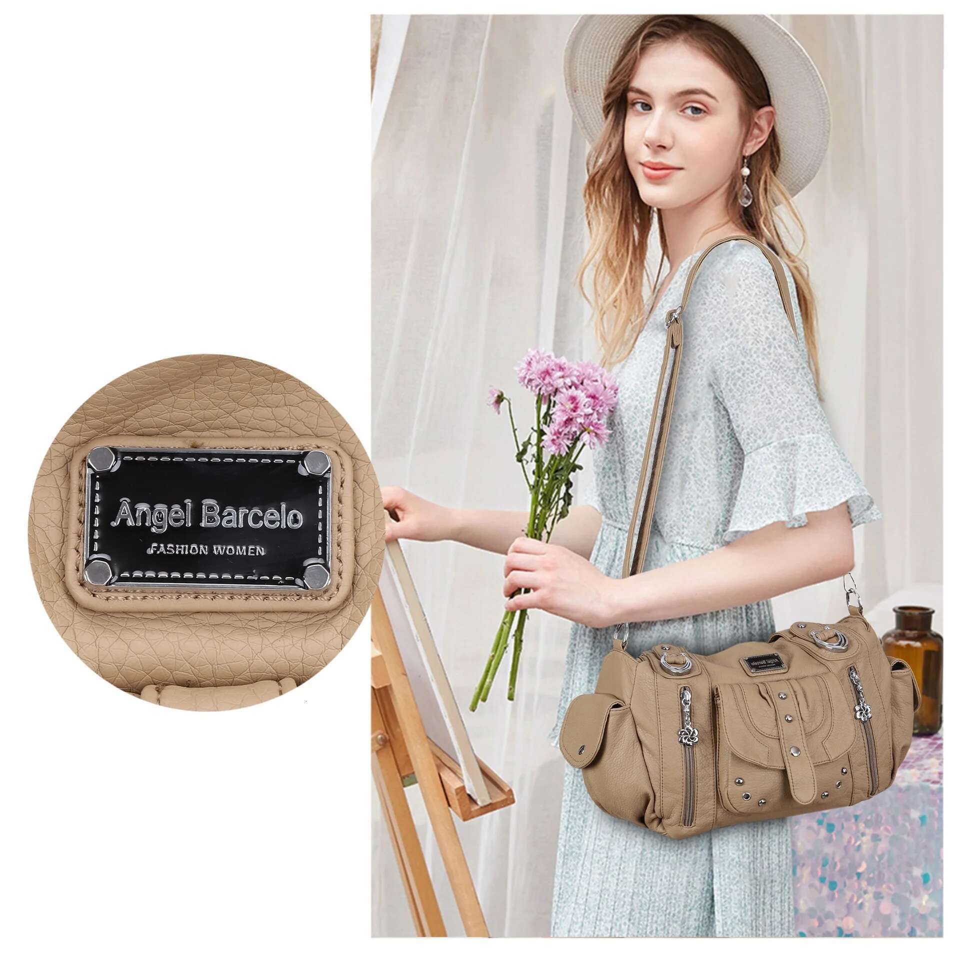 Angelkiss Women Soft Handbags PU Shoulder Satchel Top-Handle Handbag Dyeing Dumpg Pack Multi-Pockets Crossbody Bag