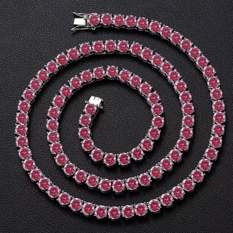 2-6mm Hiphop Sier Pink Bracelet Iced Out GRA Certified Mossanite Jewelry Necklace Rainbow Moissanite Tennis Chain
