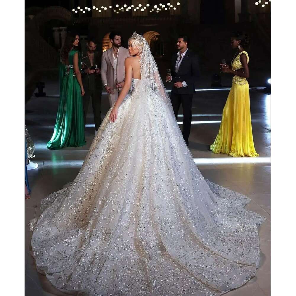 Vintage Sleeveless Ball Gown Wedding Cute Sweetheart Sequins Lace Dresses Glitter Applique Bridal Robe