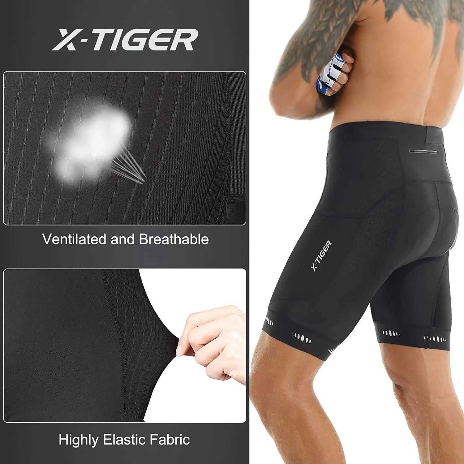 X-TIGER Men Cycling Shorts with Pocket 5D Gel Padded Bike Shorts for Men Mountain Road Biking Riding Half Pants TightsXJ250311