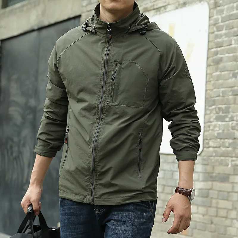 Mens Waterproof Jacket 2024 Spring Autumn Casual Windbreaker Jackets Mens Breathable Hooded Outdoor Thin Coats 6XL ClothesT250311