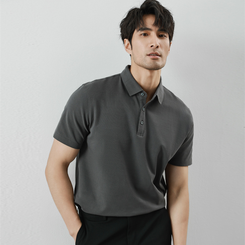 tracksuit short sleeved polo shirt men, with a lapel for high-end business, cool feeling, solid color, casual, 2025 summer trend t-shirt