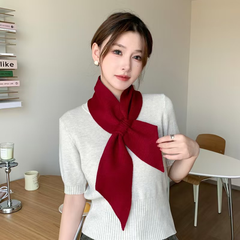 K097 Scarf for winter warmth 2025 autumn and winter new style solid color versatile thickened velvet short cross scarf knitted scarf