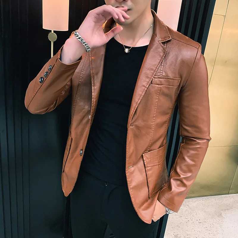 Mens Blazer Jacket Mens Jackets Winter and Autumn Leather Jackets New Arrived 2024 Korean Style Slim Trend Pu Leather JacketsT250311