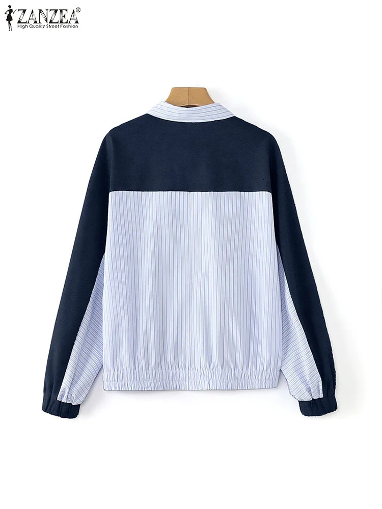 ZANZEA Womens Sweatshirts Spring Casual Stripe Shirt Two Pieces Tops Elegant Long Sleeve Patchwork Blouse Female Work Blouses 250311