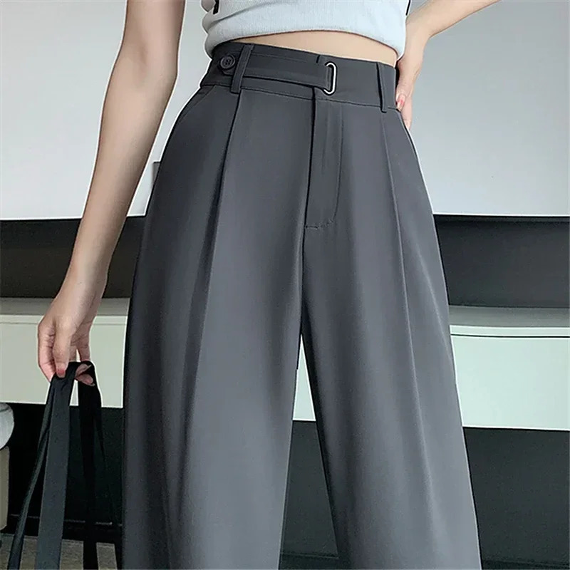 Office Ladies Casual Suit Wide Leg Pants Women Elegant Spring Summer Fashion Solid Color High Waist Loose Outwear Trousers 250306