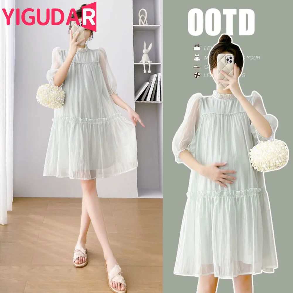 Maternity Dress 2023 Summer Womens Dresses Doll Collar Chiffon Pregnant Woman Dress Maternity Dresses Pregnancy ClothesT250311