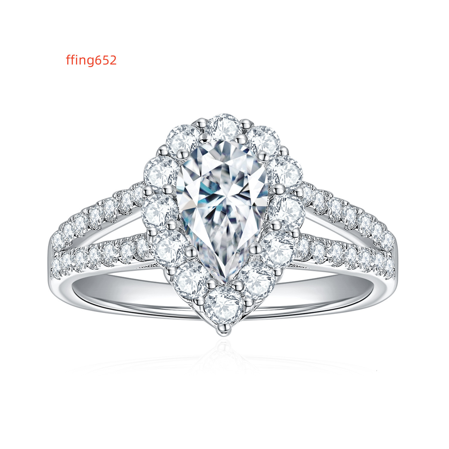 High Quality Full Diamond Moissanite 1ct Ring 18K Gold Plated Double Row halo Pear Cut Moissanite Engagement Ring