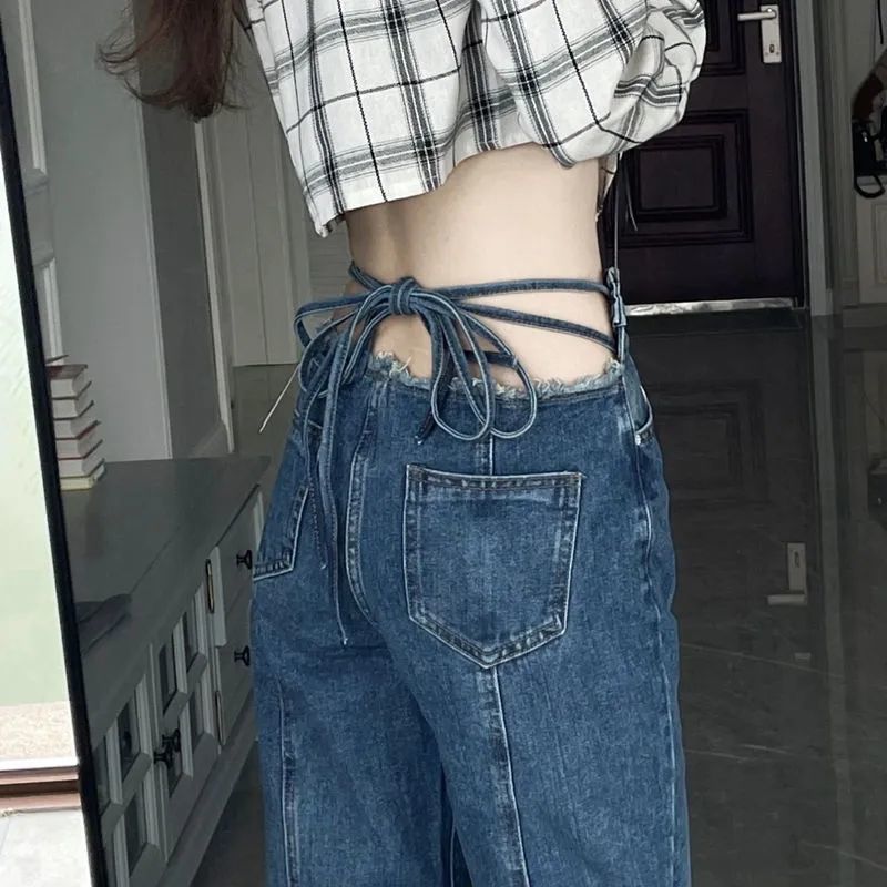 Women's Jeans Side Hollow Out Wide-leg Women's Jeans High Waist Pants Sexy Elegant Ladies Europe Fashion Jeans