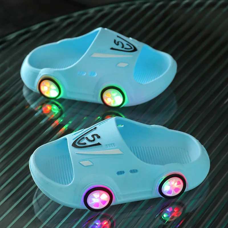 New Summer Slippers Boys Girls Non-slip Cartoon Car Luminous Soft Sole Outer Wear Slippers Kids Footwear Luminous for KidsT250311