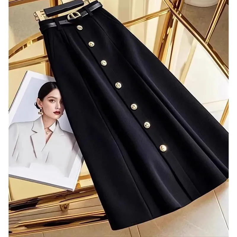Highend Ladies Aline Long Skirts Autumn Winter Feminine Solid Color High Waist Skirt Korean Women Fashion Leisure Maxi Ski 250311