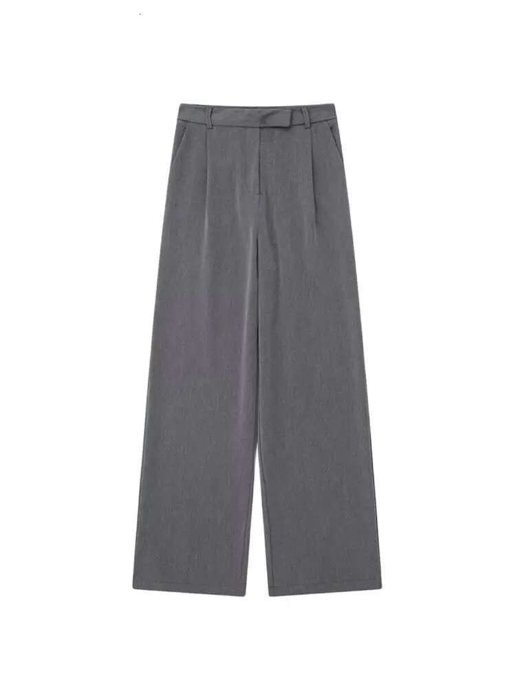 Women Fashion With Darts Front Pockets Wide Leg Pants Vintage High Waist Zipper Fly Female Trousers Mujer