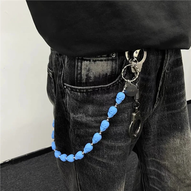 Blue Acrylic Skull Pants Chain Man Maam Ones Waist Fashion Metal Accessories Hip Hop Punk y2k Key Chain 250303