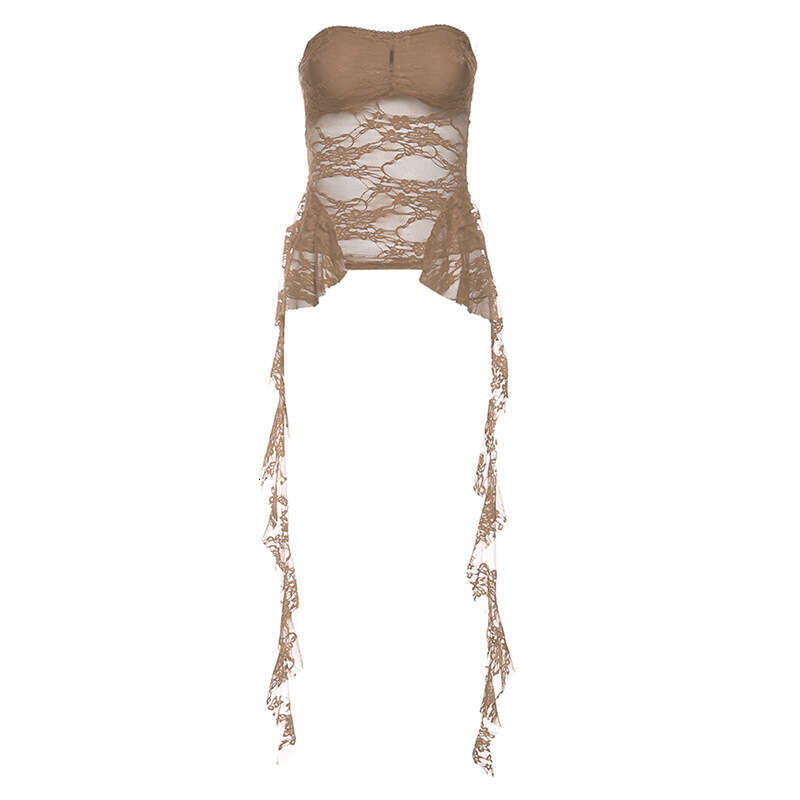 European American style summer women's clothing, one collar lace wrapped chest mesh, exposed navel slim fit vest, 2025 new style, chic and elegan