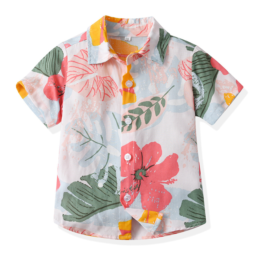Ddmyshoesvip Children Shirt Summer Short Sleeved Flower Collar Cardigan Boys Versatile Casual Cotton Top New Clothing