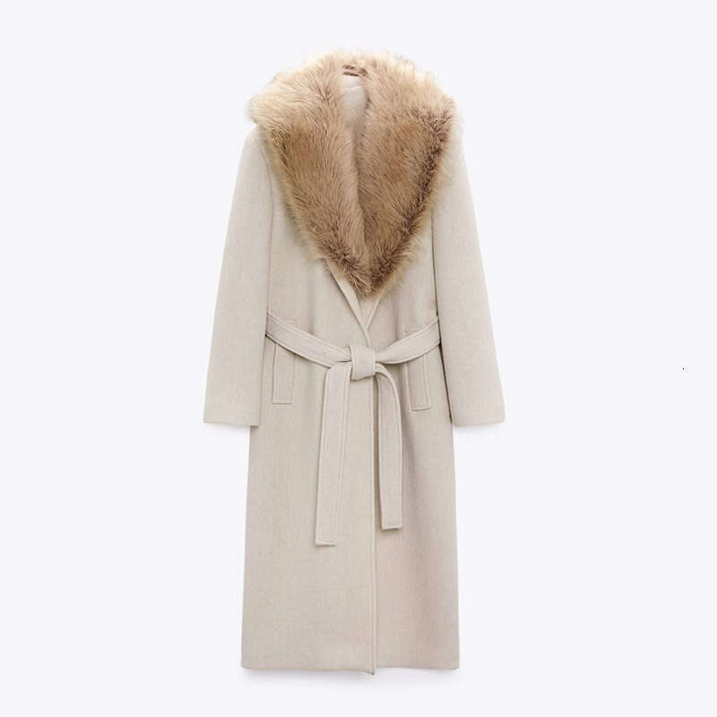Woolen Woolen 2024 Winter New Style Elegant Fur Collar Long Jacket