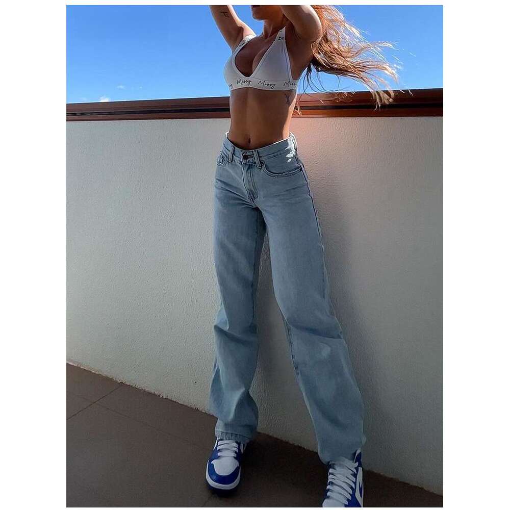 European and American sources of high waisted, perforated, slim fit fashionable jeans for women in 2025 with versatile temperament, new trendy clothin