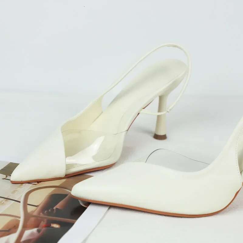 Stiletto Classic Pointed Mules Shoes for White Trendy Transparent PVC Designer Summer High Heels Office Lady Sandals