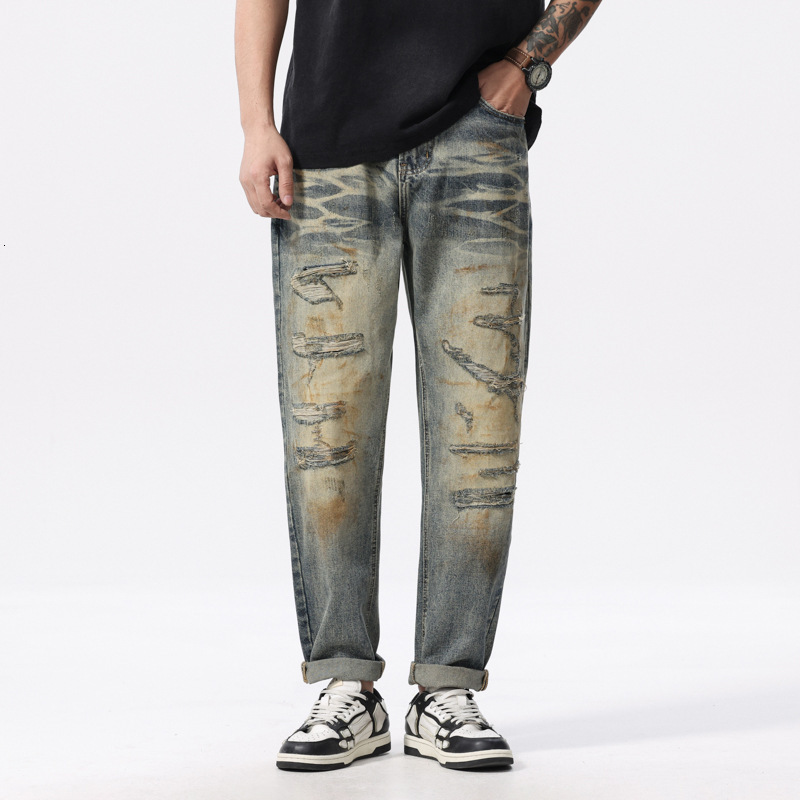 2025 Fashion Designer High Quality Jeans Light Luxury Brand Washed New Loose Contrastive Color Splash Ink Men s Casual Pants Hip Hop Skateboarding Pan