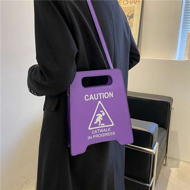 Warning Design Novelty Faux Leather Crossbody Bag, Creative Stop Sign Purse For Women