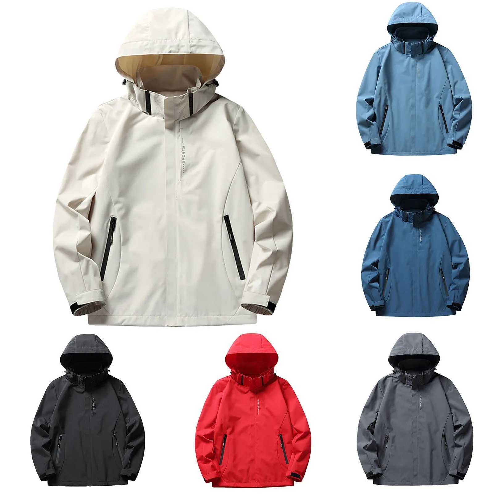 Mens Waterproof Jacket Outdoor Lightweight Hooded Gym Sport Windbreaker Solid Color Windproof Anoraks Winter Jackets For MenT250311