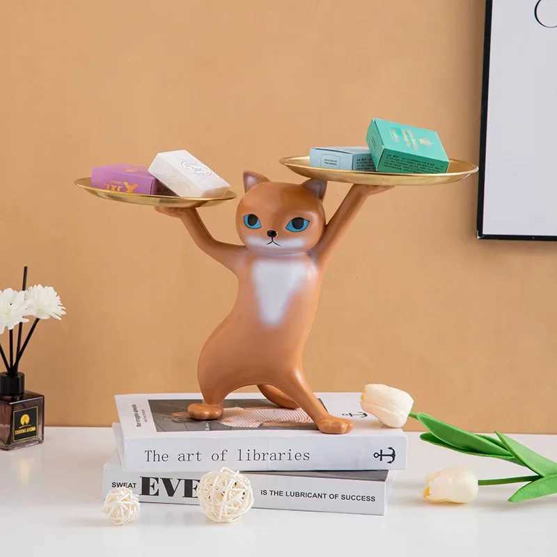 Nordic Resin Cat Tray Statue Bedroom Entrance Home Office Table Desk Decor Accessorie Key Candy Container Storage SculptureT250310