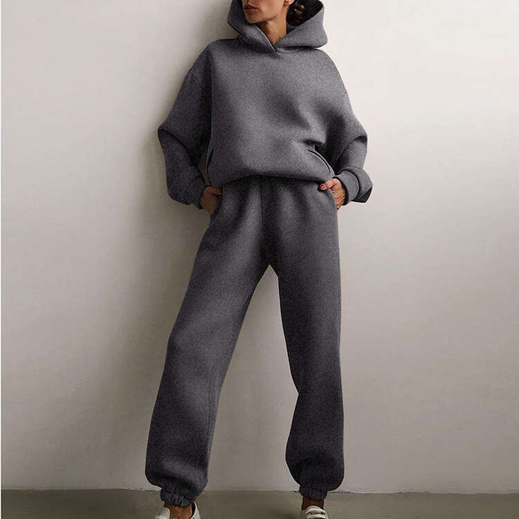 Women's Winter Solid Color Casual Fashion Sports Hoodie Set KLMY