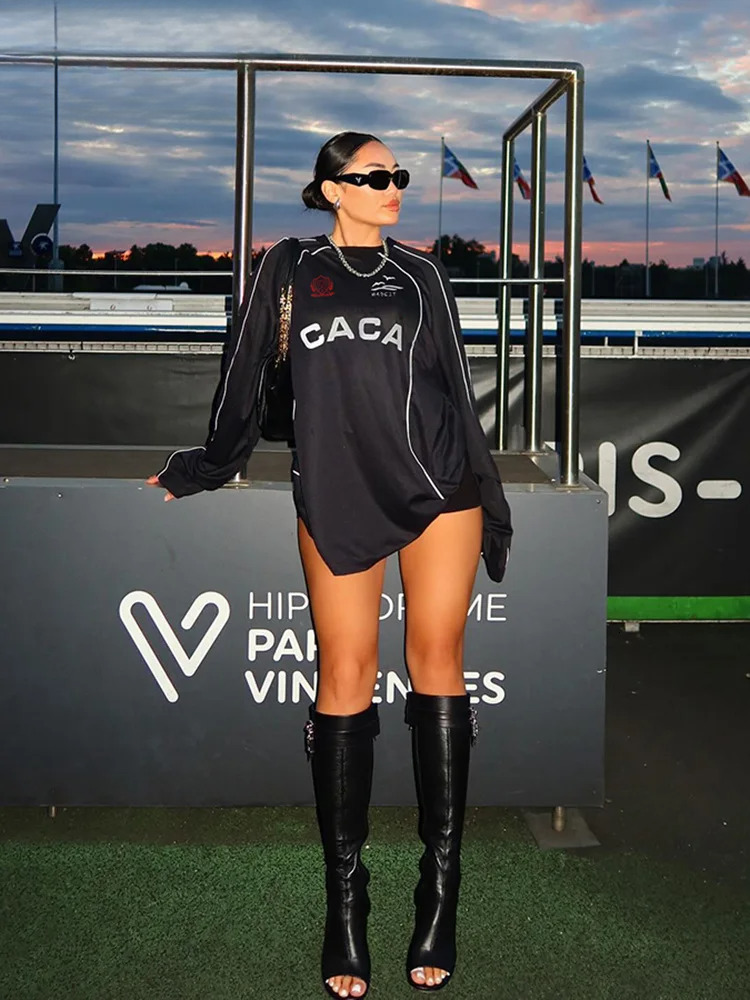 Nibber Daily T-Shirts Women Letter Print O-Neck Full Sleeve O-Neck Simple Casual Sporty Classic Street Trend Loose Tees