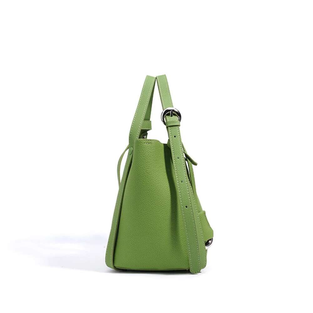 New 2025 Spring Summer Avocado Green Color Basket Shopper Tote Fashion Real Cow Leather Women Shoulder Bag Lazy Style Handbag
