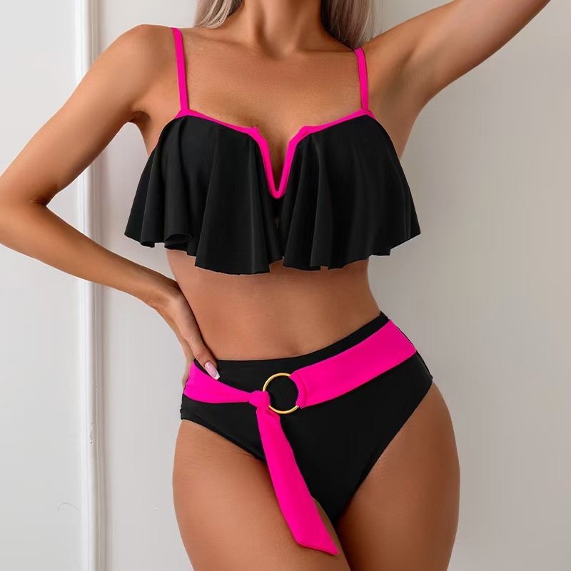 2025 Designer Swimsuit Split Style Sexy Color Blocked Women's Swimsuit Luxury Fashion Nylon Bikini Outdoor Beach Wear Casual Wear