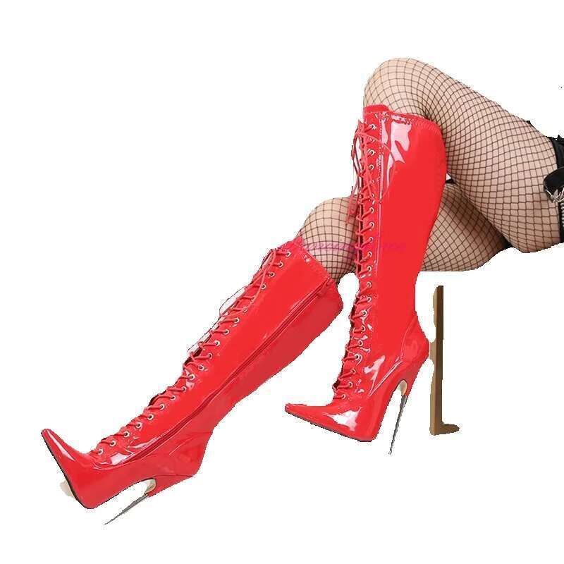 High Heel Inch Cm Metal Heels Sexy Fetish Stiletto Heel Vintage Knee High Boots Lace Up Shoes Women Size Fast Shipping